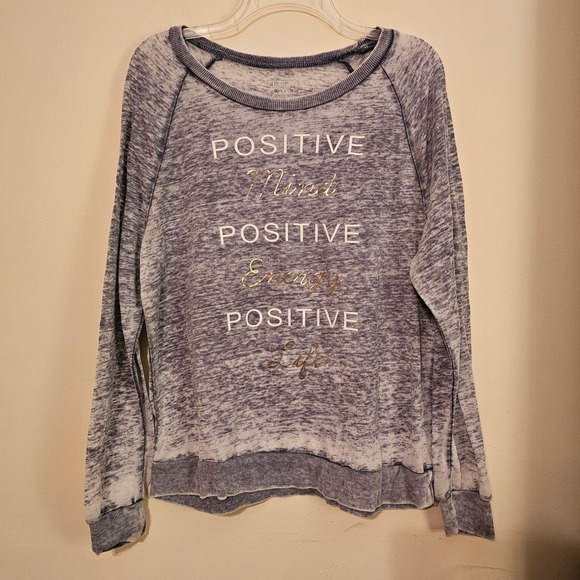 Miken Flow Tops - Miken Flow Womens Blue Burnout Positive Mind Energy Life Sweatshirt Medium M